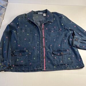 Alfred Dunner Denim Jacket with Pink and Green Accents